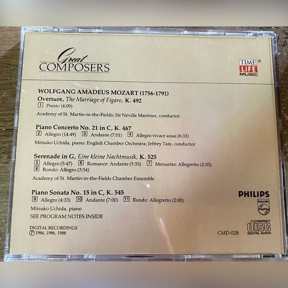 Mozart CD Great Composers Time Life Philips Classical Piano Orchestra 1980s - Picture 2 of 3